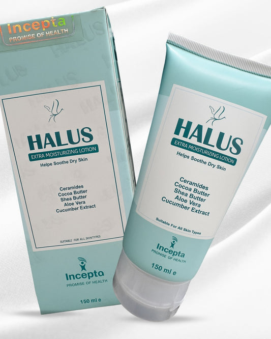HALUS Extra Moisturizing Lotion packaging with Incepta branding on a white background