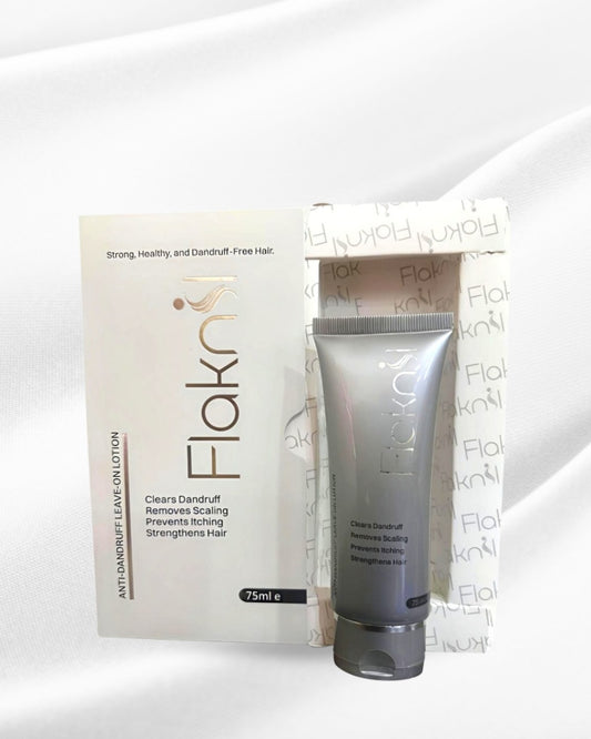 Flakin hair care product packaging on a white background