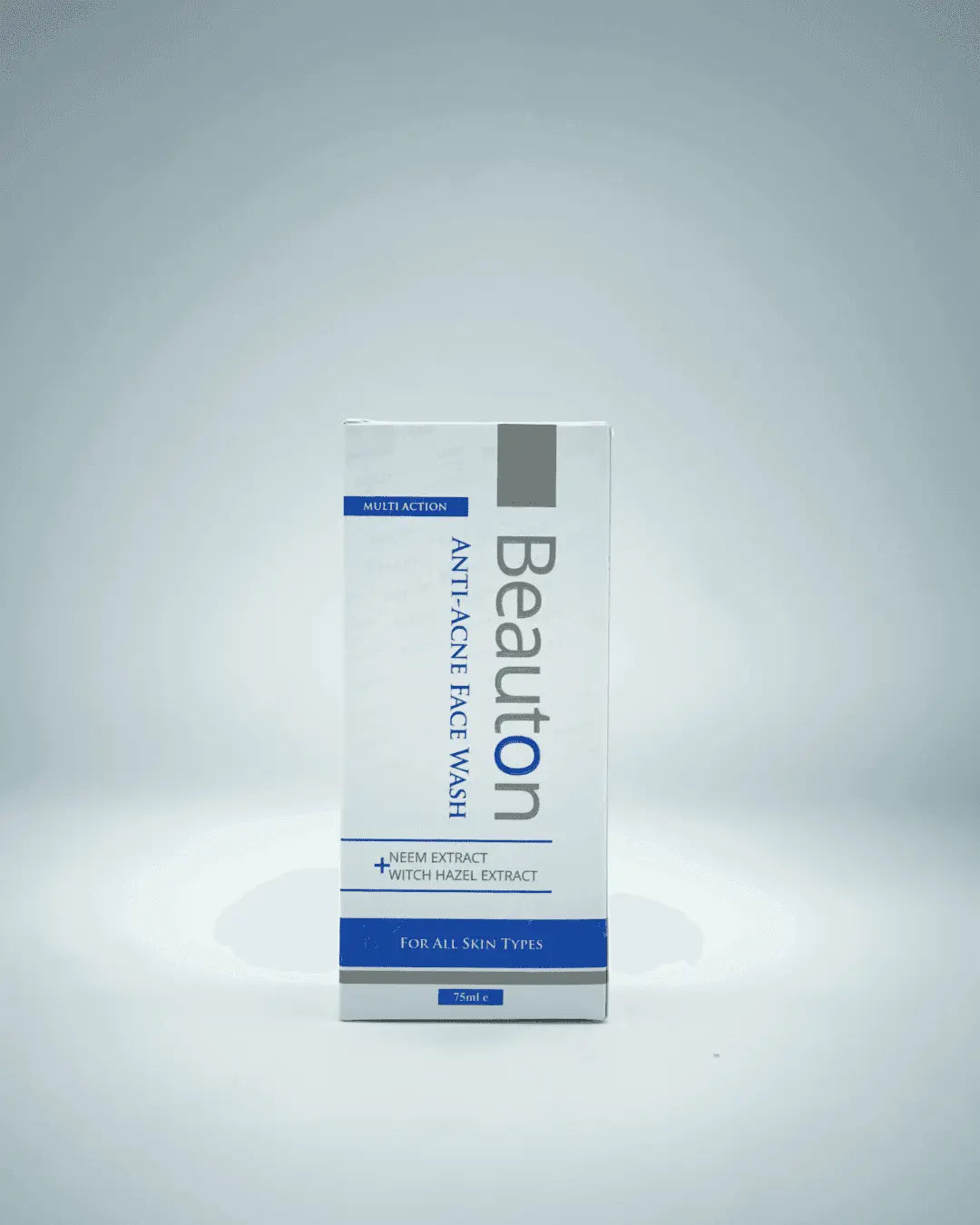 Beauton Anti-Acne Facewash tube with Neem and Witch Hazel, designed for clear skin and no breakouts.