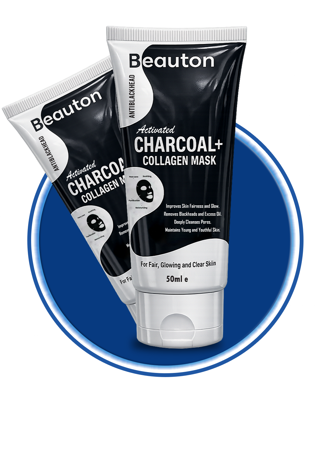 Beauty mask with activated charcoal and collagen by Beauton Cosmetics, peel-off format for deep cleansing and skin rejuvenation.
