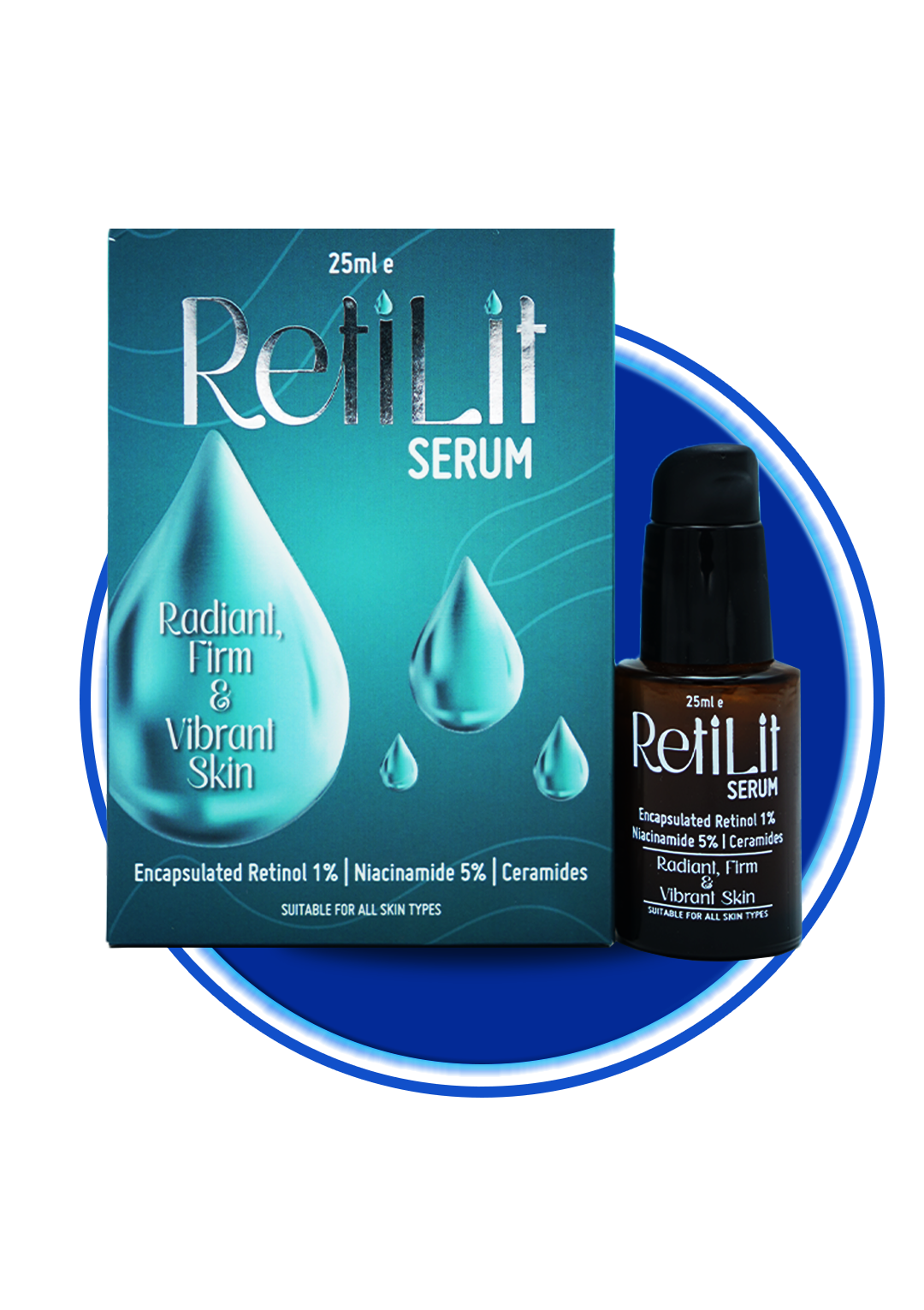 Retilit Serum bottle by Beauton Cosmetics showcasing the sleek packaging and product label.