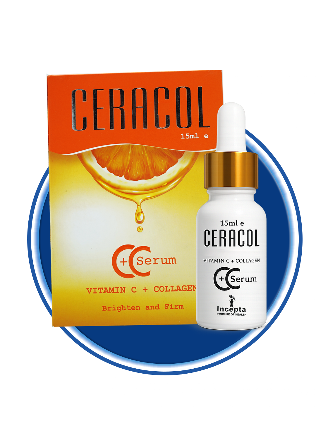 Incepta Pharma Ceracol Serum bottle with dropper, showcasing clear liquid and sleek packaging design.