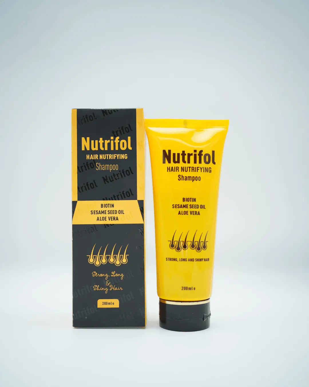 Person showing visibly thicker, stronger, and revitalized hair after using Nutrifol Hair Nutrifying Shampoo, restoring hair health from the root.