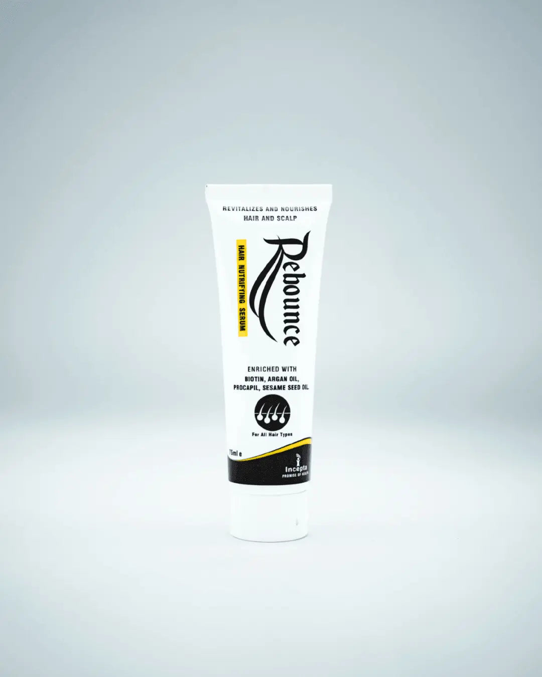 Rebounce Hair Nutrifying Serum for stronger, fuller, and healthier hair, a non-greasy, leave-in solution.