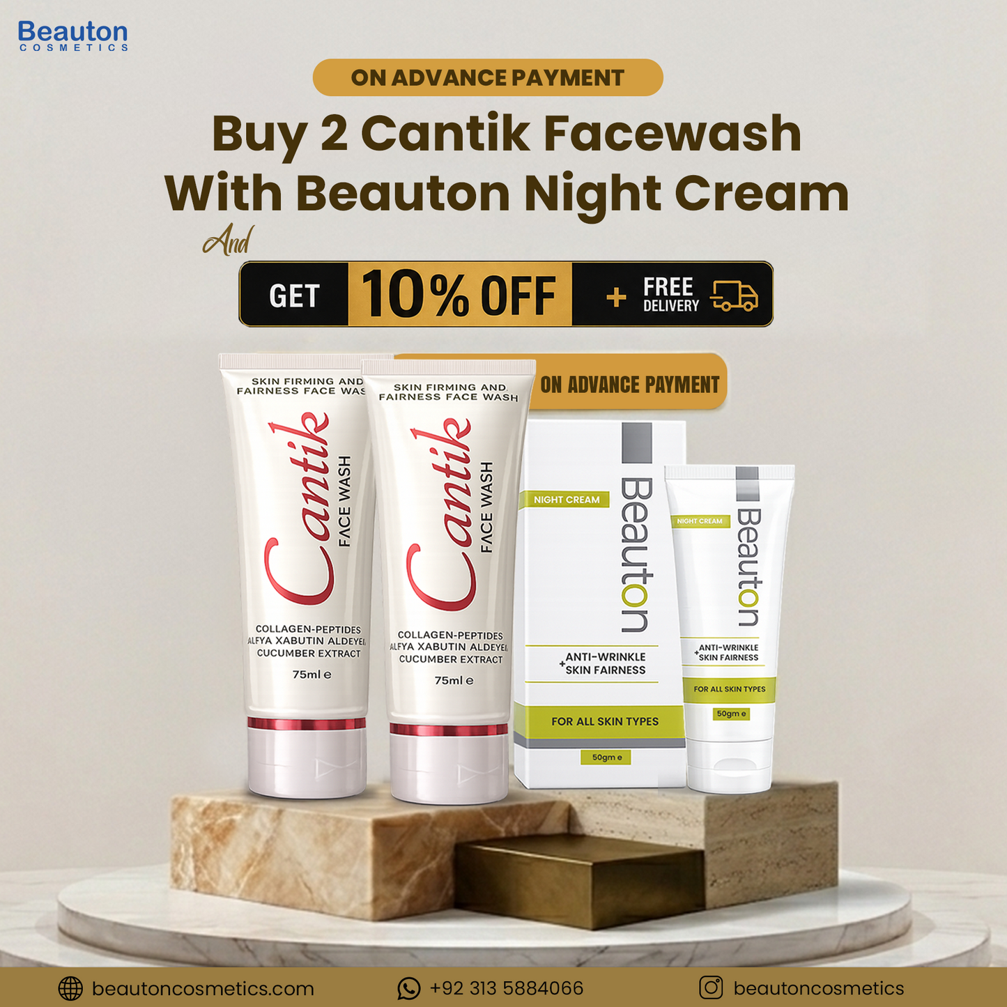 2 Cantik Facewashes + 1 Beauton Night Cream