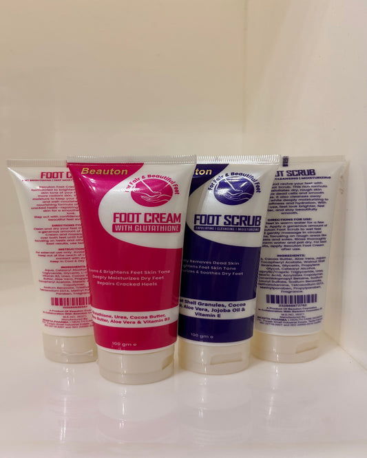 Four tubes of foot care products on a white background