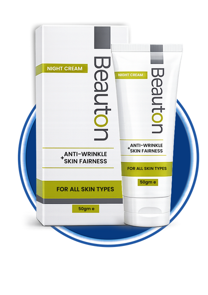 Incepta Pharma Beauton Night Cream jar with product label, showcasing a skincare cream for anti-wrinkle and rejuvenation.