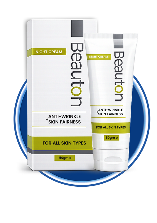 Incepta Pharma Beauton Night Cream jar with product label, showcasing a skincare cream for anti-wrinkle and rejuvenation.