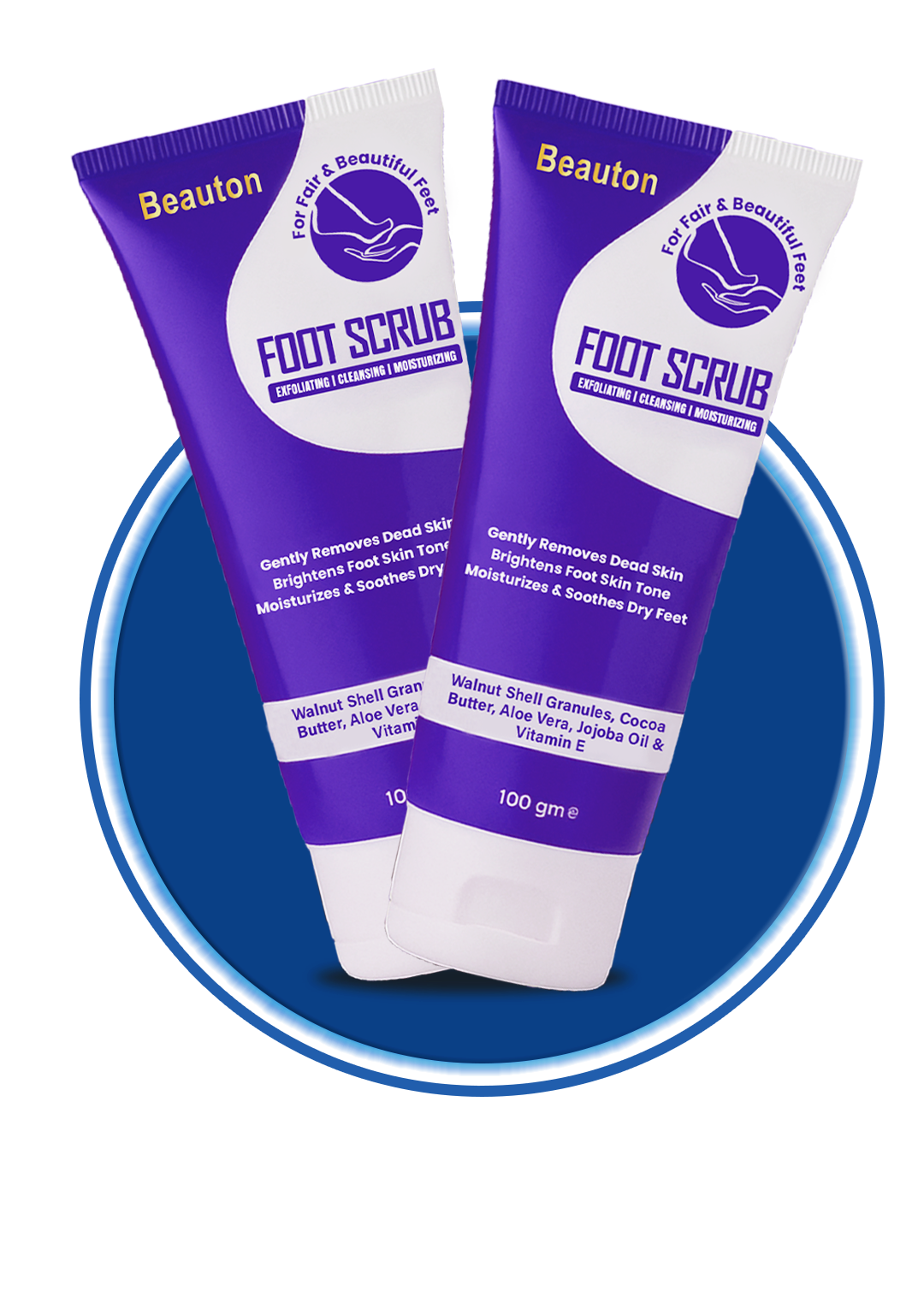 Beauton Foot Scrub by Beauton Cosmetics showing a close-up of the exfoliating foot scrub product with natural ingredients.