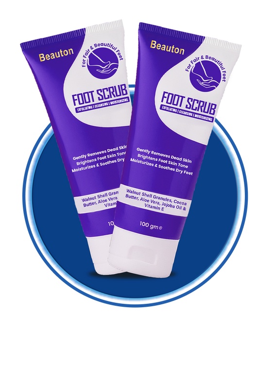Beauton Foot Scrub by Beauton Cosmetics showing a close-up of the exfoliating foot scrub product with natural ingredients.