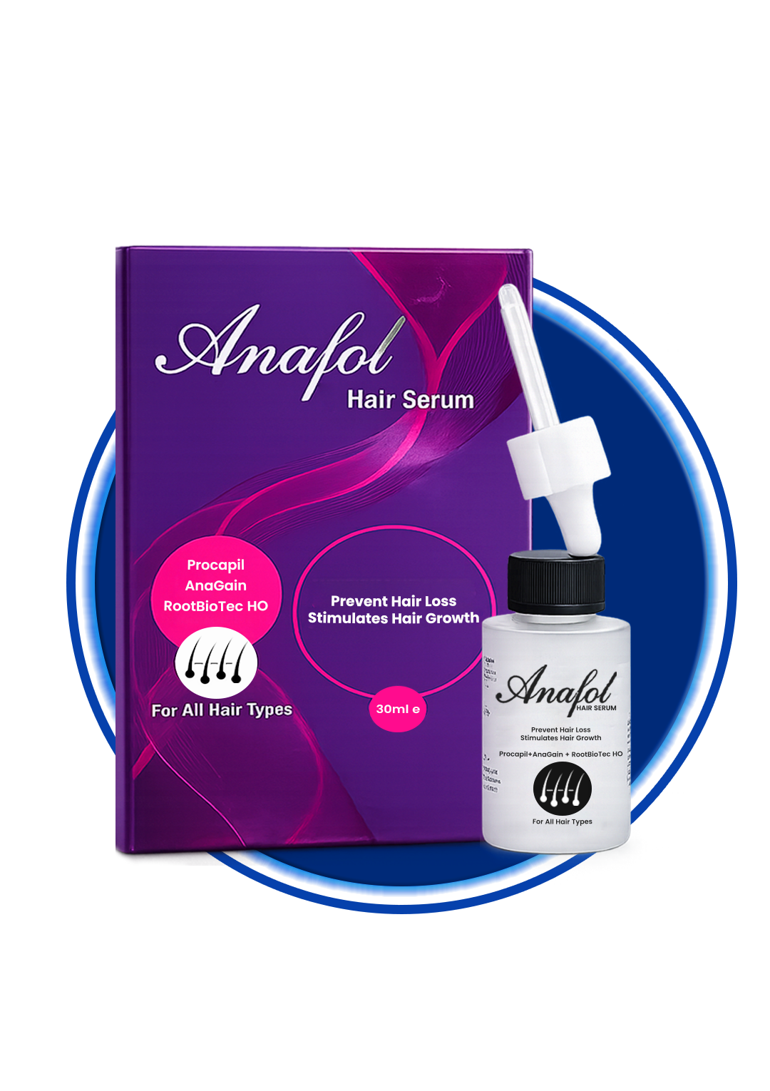 Incepta Pharma Anafol Hair Serum bottle with dropper cap, showcasing the hair treatment product on a white background.