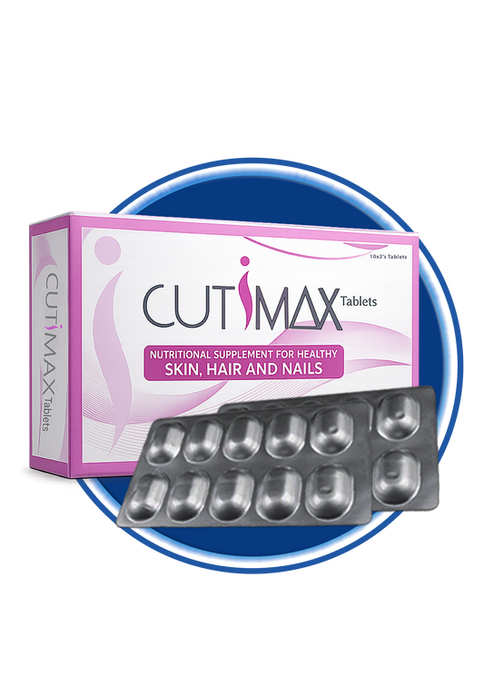 BEAUTON Cutimax Tablets in a blister pack, showing white capsules with blue and orange accents for immune support and health.