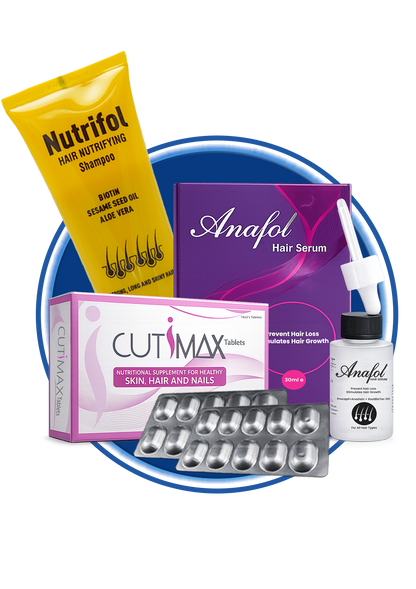 Beauton Cosmetics gold anti-hair-fall combo featuring bottles of hair treatment products for reducing hair fall and promoting hair health.