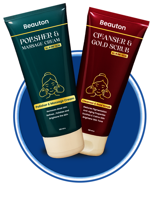 Beauton Cosmetics Two Step Facial kit with cleansing and exfoliating products for skincare routine.