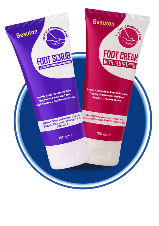 Beauton Cosmetics Two Step Foot Care kit with exfoliating and moisturizing products for smooth, healthy feet.