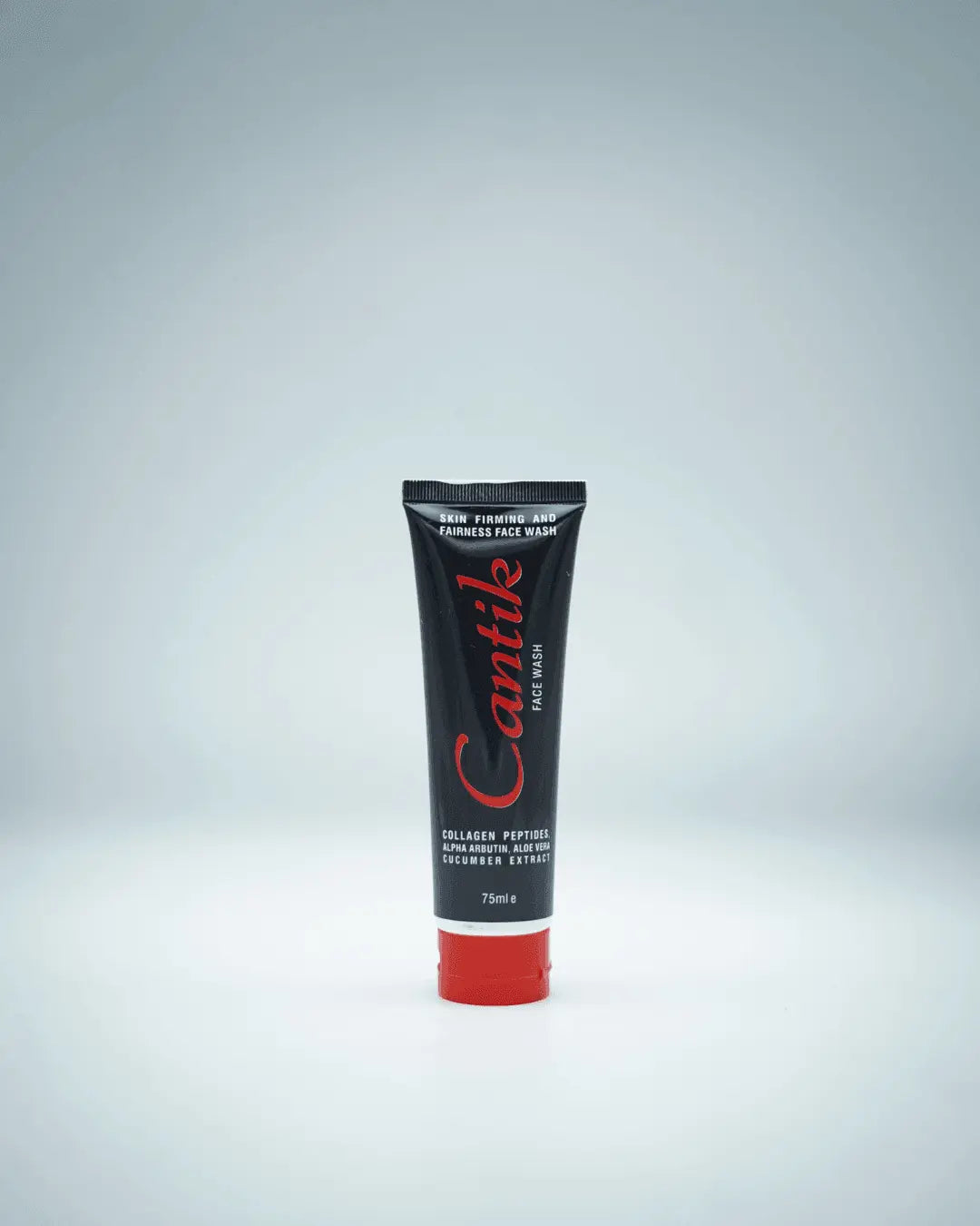 Cantik Face Wash texture close-up, highlighting its advanced complex with Marine Collagen Peptides, Alpha Arbutin, and Argireline for anti-aging.