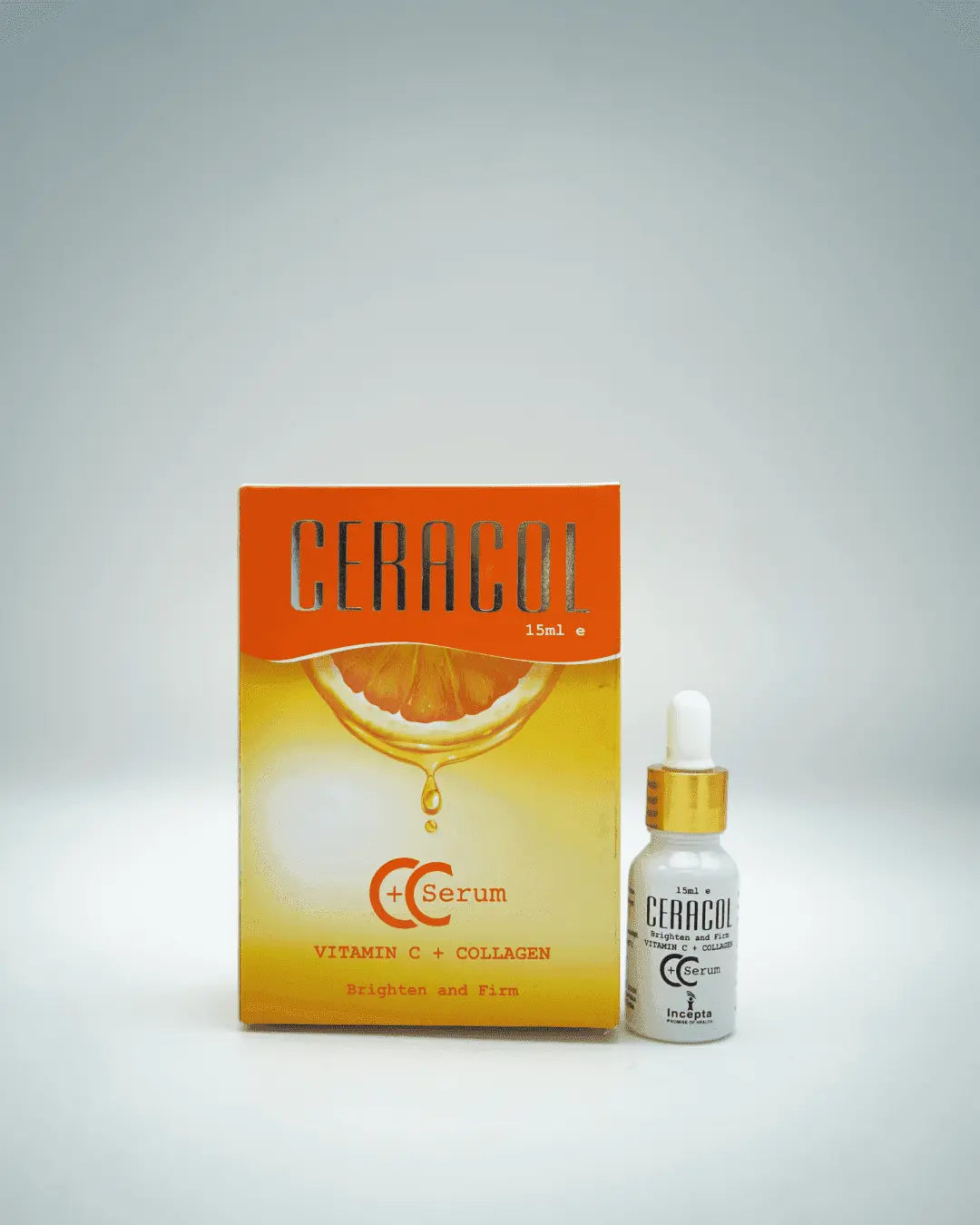 Drops of Ceracol Serum being applied to the skin, showing its light texture designed to brighten dull skin and improve firmness and elasticity.