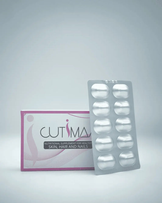 Person displaying radiant skin, healthy hair, and strong nails, illustrating Cutimax Tablets' benefits for beauty, immune system, and reduced fatigue.