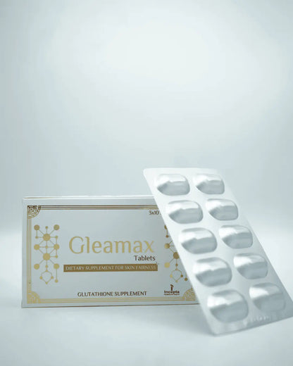 Visible transformation to radiant white skin after using Gleamax Tablets, effectively removing blemishes, dark spots, and pigmentation.