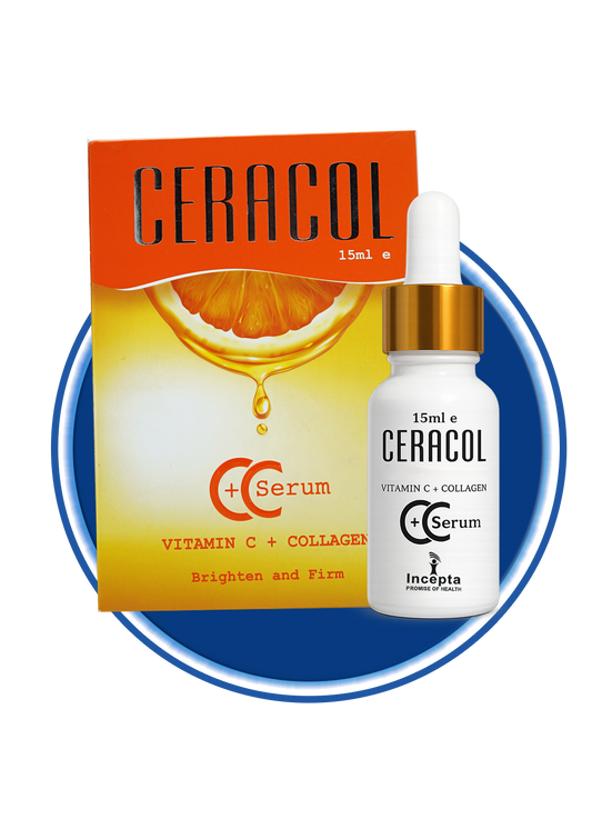 Incepta Pharma Ceracol Serum bottle with dropper, showcasing clear liquid and sleek packaging design.