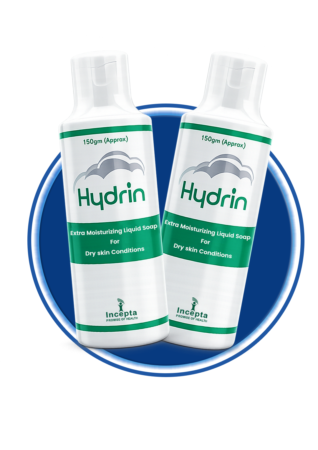 Incepta Pharma Hydrin Liquid Soap bottle with pump dispenser, clear liquid soap for handwashing and skin cleansing.
