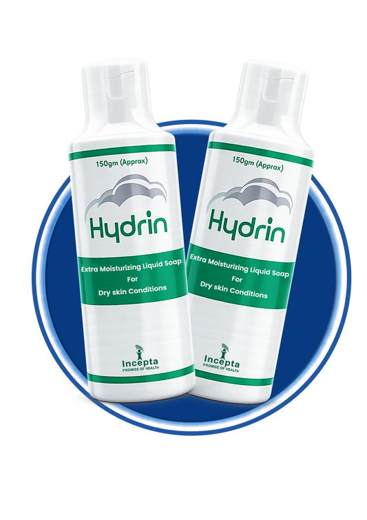 Incepta Pharma Hydrin Liquid Soap bottle with pump dispenser, clear liquid soap for handwashing and skin cleansing.