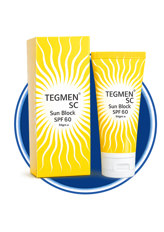 Incepta Pharma Tegmen SC SunBlock SPF 60 tube with label, skincare product for sun protection and skin health.
