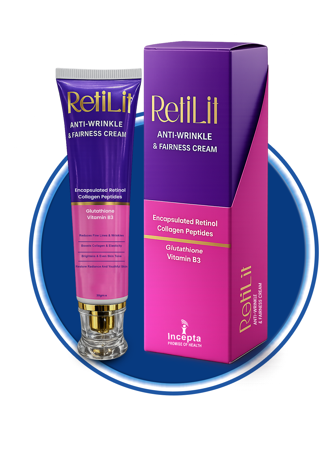 Beauton Cosmetics RetilLit Anti-Wrinkle and Fairness Cream in a round jar, showing the product's packaging and cream texture.