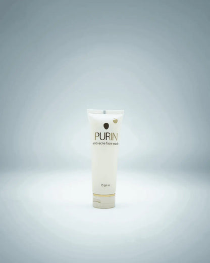 PURIN Anti-Acne Facewash bottle, a dermatologically tested and hypoallergenic cleanser for clear, fresh skin.