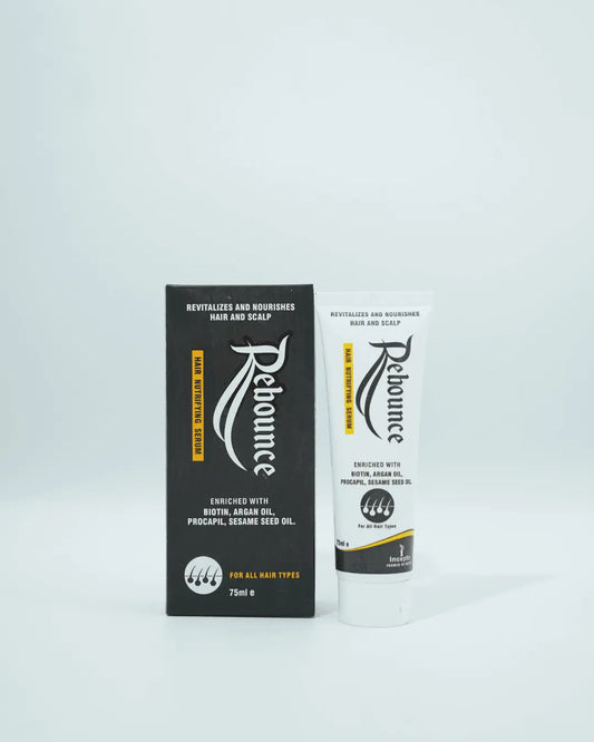 Rebounce Hair Serum with Procapil, Biotin, and Argan Oil to nourish scalp, reduce hair fall, and stimulate hair growth.